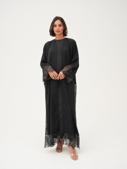 Intricate lace details abaya