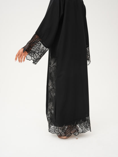 Intricate lace details abaya