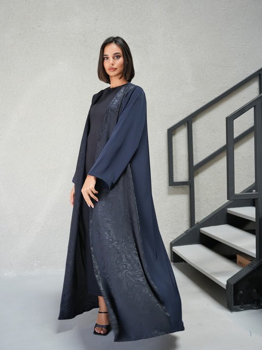 Two tone abaya cut from printed silk and Korean nada