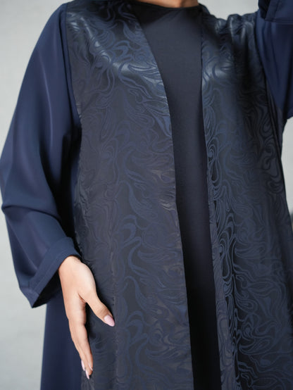 Two tone abaya cut from printed silk and Korean nada