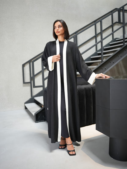 Contrast detailing abaya with back pleat detail