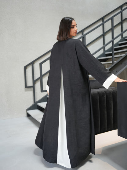 Contrast detailing abaya with back pleat detail