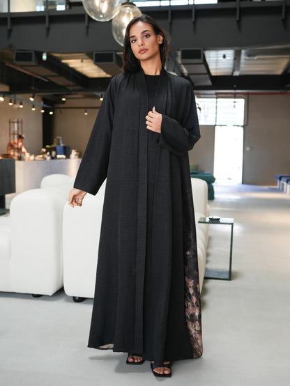 Abaya blended with floral silk and linen