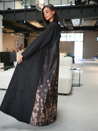 Abaya blended with floral silk and linen