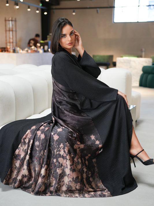 Abaya blended with floral silk and linen